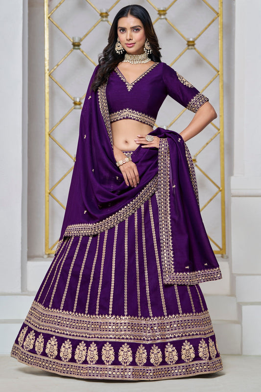 Purple Designer Heavy Silk Lehenga Choli With Designer Dupatta - Marriott Fashion