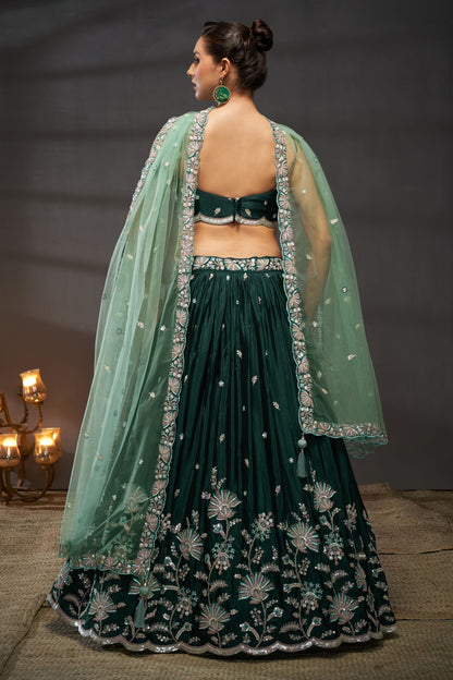 Green Heavy Chiffon Sequence Worked Wedding Function Wear Fancy Lehenga Choli