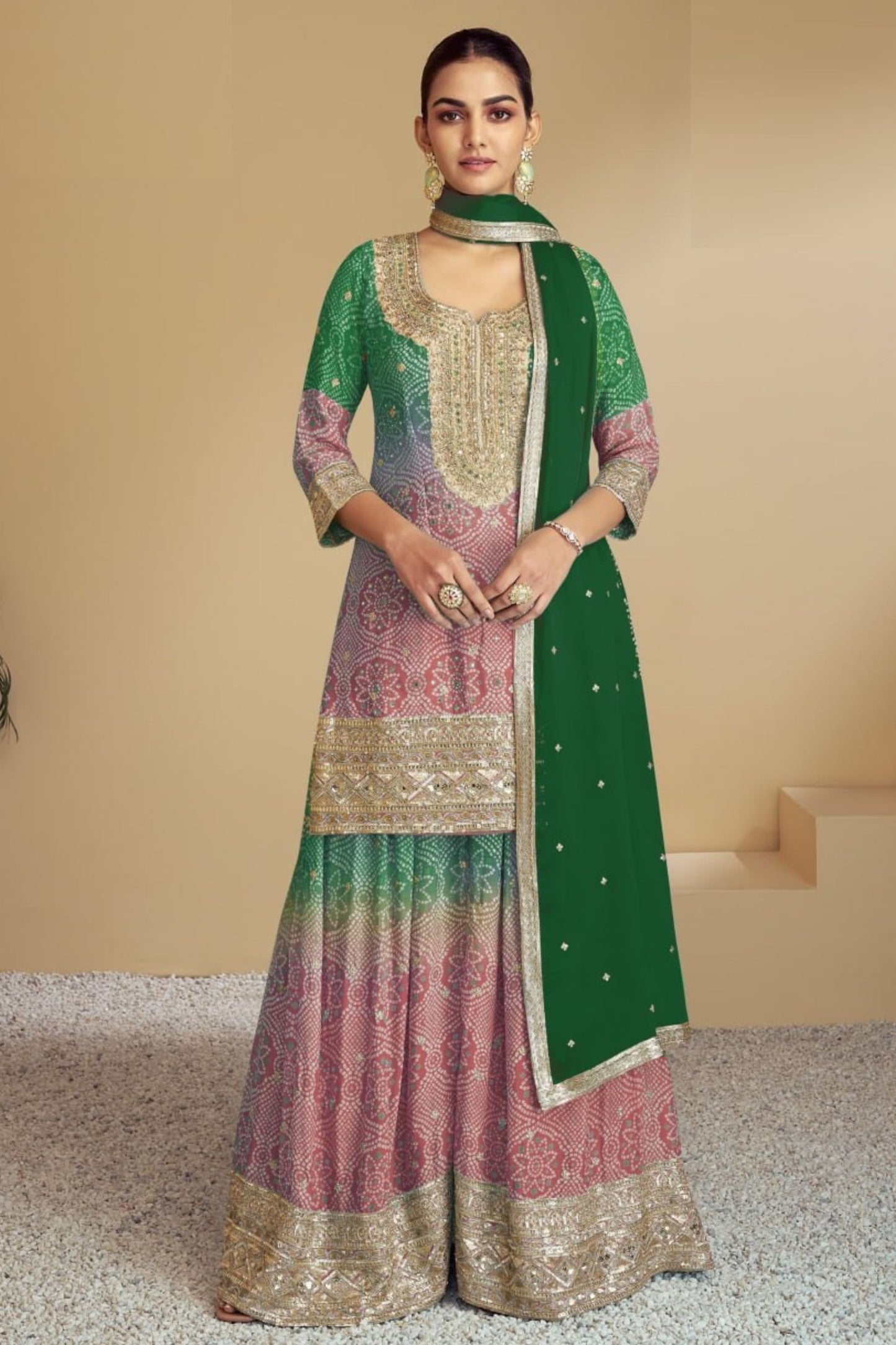 Sea Green Colored Heavy Chinon Salwar Kameez With Designer Printed Dupatta, Readymade Outfit - Marriott Fashion