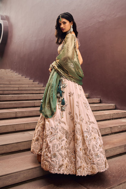 Green Viscose Rayon Sequence Worked Wedding & Engagement Wear Lehenga Choli