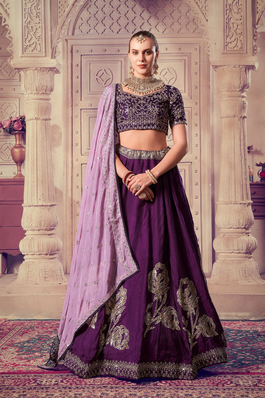 Attractive Wine Colored Heavy Silk Lehenga Choli With Sequence Worked Designer Dupatta - Marriott Fashion