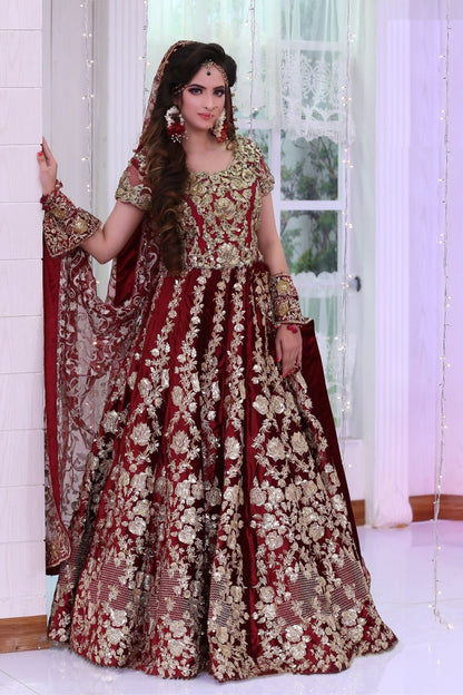 Marron Colored 9000 Velvet Lehenga, Designer Blouse Piece With Embroidery Worked Net Dupatta, Wedding And Reception Wear Lehenga Choli