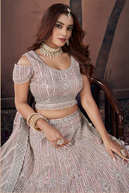 Baby Pink Colored Most Beautiful Net lehenga Choli, Diamond Worked Blouse Piece With Designer Dupatta - Marriott Fashion