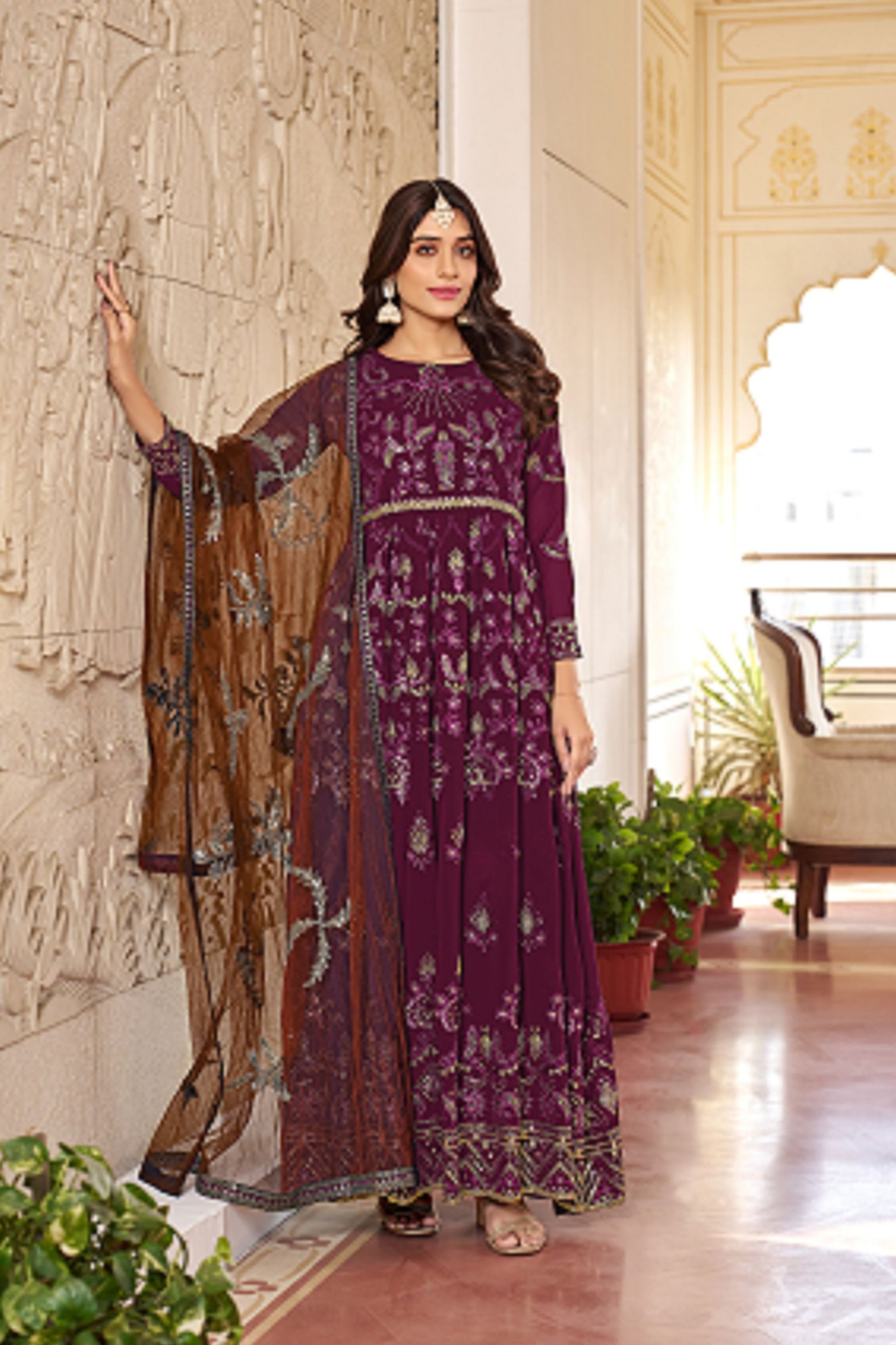 Purple Colored Heavy Georgette Long Salwar Kameez With Soft Net Dupatta - Marriott Fashion