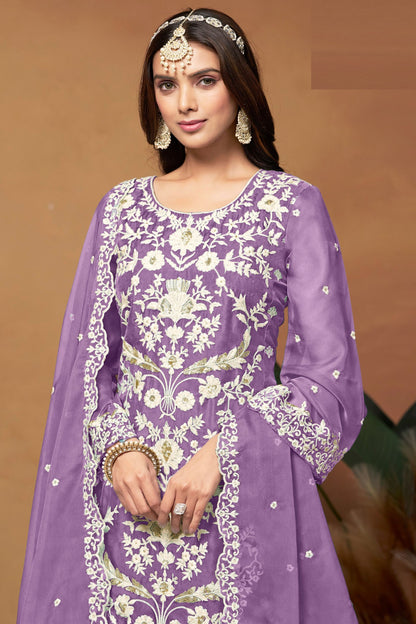 Purple Colored Heavy Organza Salwar Suits With Embroidered Worked Dupatta - Marriott Fashion