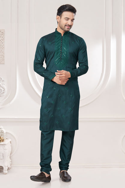 Pure Silk Designer Embroidery Worked Festival Wear Kurta Pajama