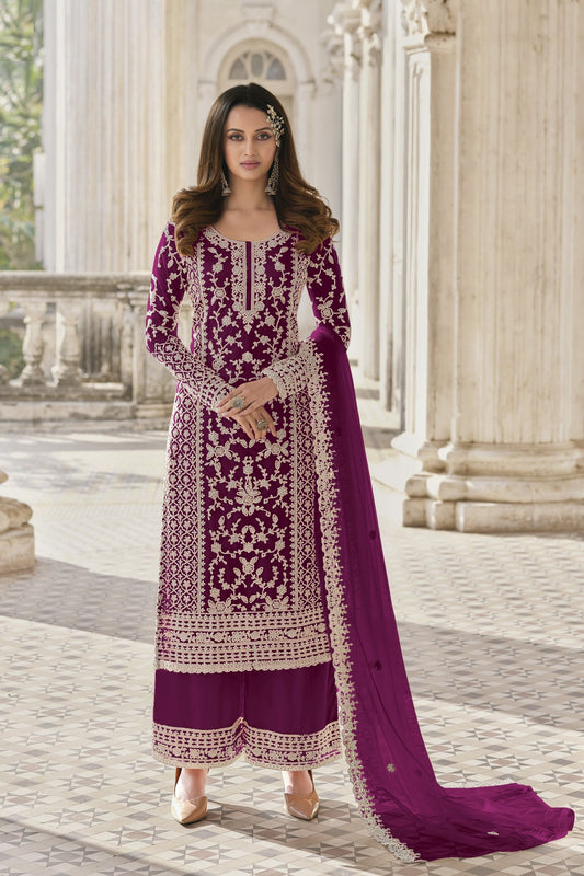 Wine Most Beautiful Heavy Net Palazzo Suit With Designer Dupatta , Pakistani Festival Wear Salwar kameez - Marriott Fashion