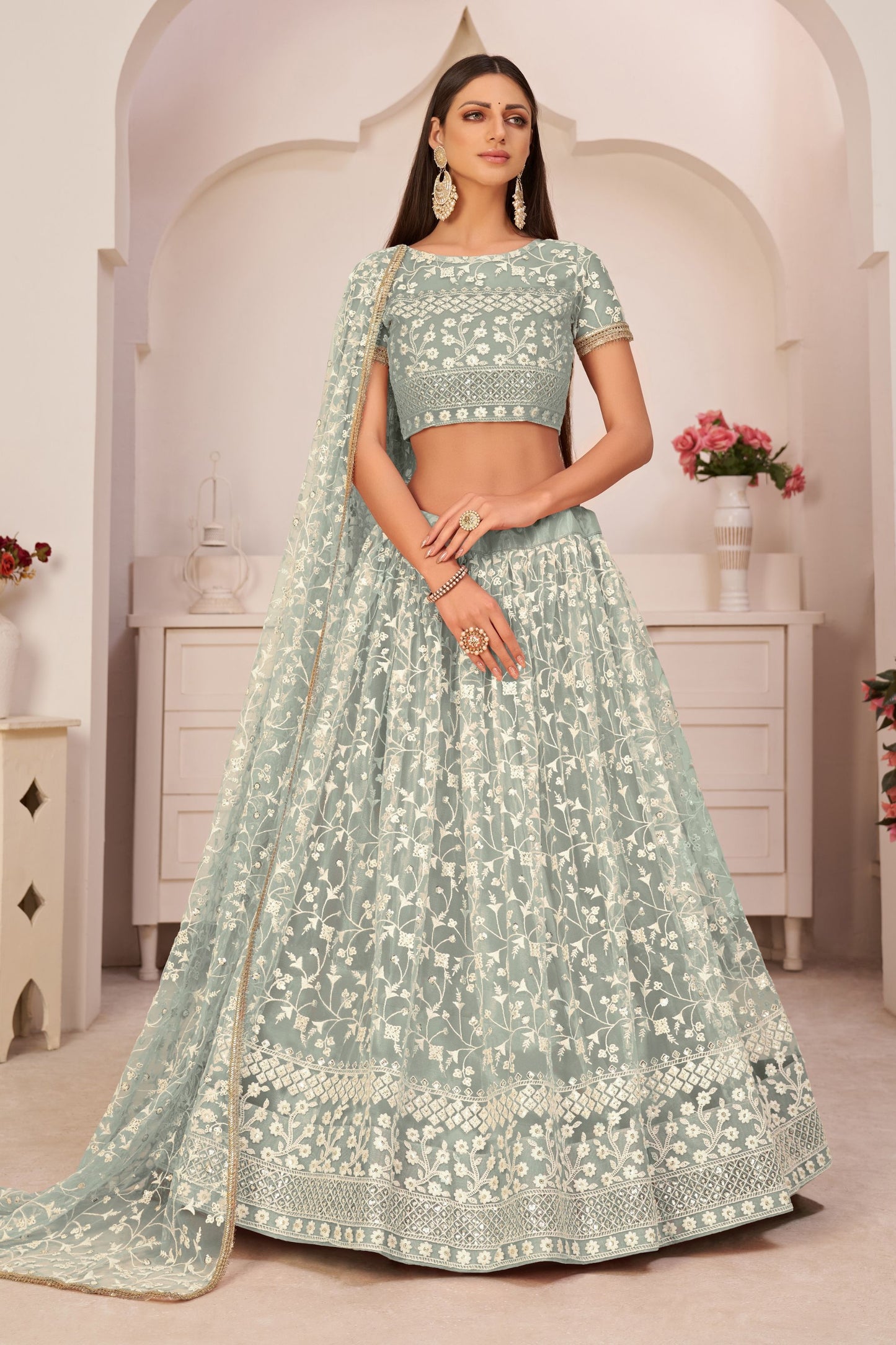 Net Designer Fancy Lehenga Choli With Designer Blouse For Indian Wedding & Festival Wear with Embroidery & Sequence Work - Marriott Fashion