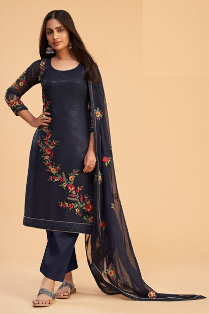 Blue Heavy Georgette Multi Thread Worked Festival Wear Salwar Kameez