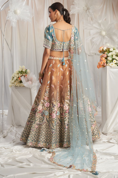 Turquoiseblue Tissue Silk Moti& Embroidery Worked Wedding Function Wear Lehenga Choli