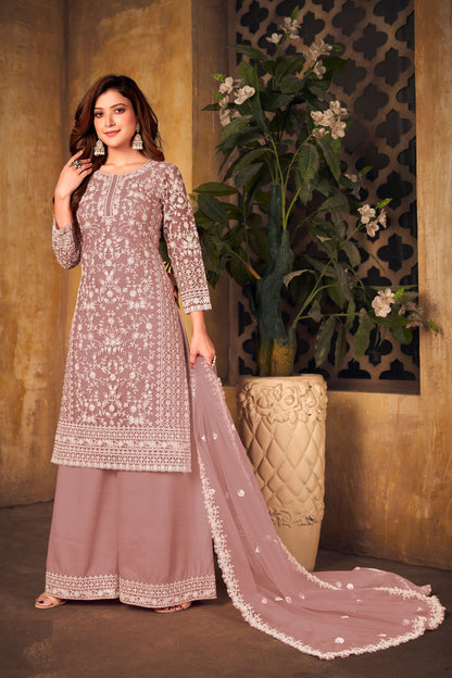 Pink Colored Heavy Net Salwar Kameez With Beautiful Dupatta, Indian Festival Wear Salwar Kameez Dupatta Dresses - Marriott Fashion