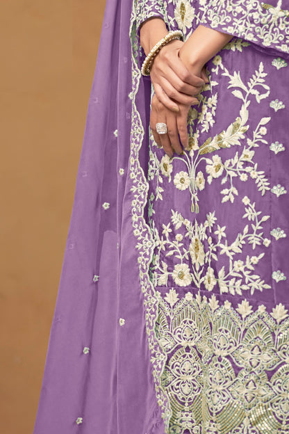 Purple Colored Heavy Organza Salwar Suits With Embroidered Worked Dupatta - Marriott Fashion