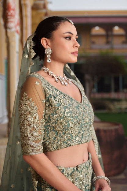 Mint Green Heavy Butterfly Net Wedding & Festival Wear Lehenga Choli