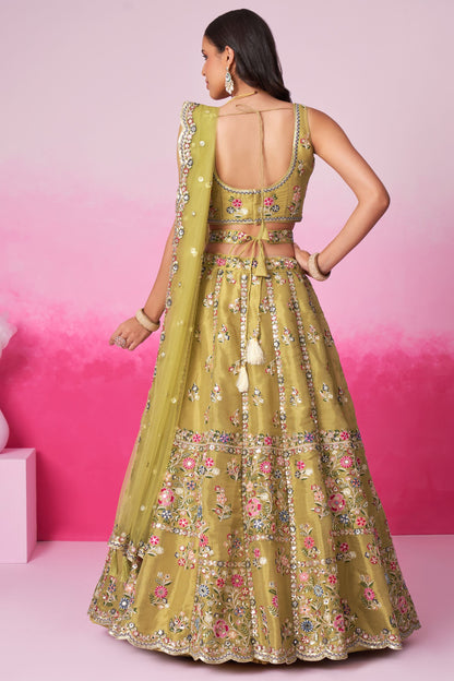 Mustard Heavy Net Sequence Worked Wedding Wear Lehenga Choli