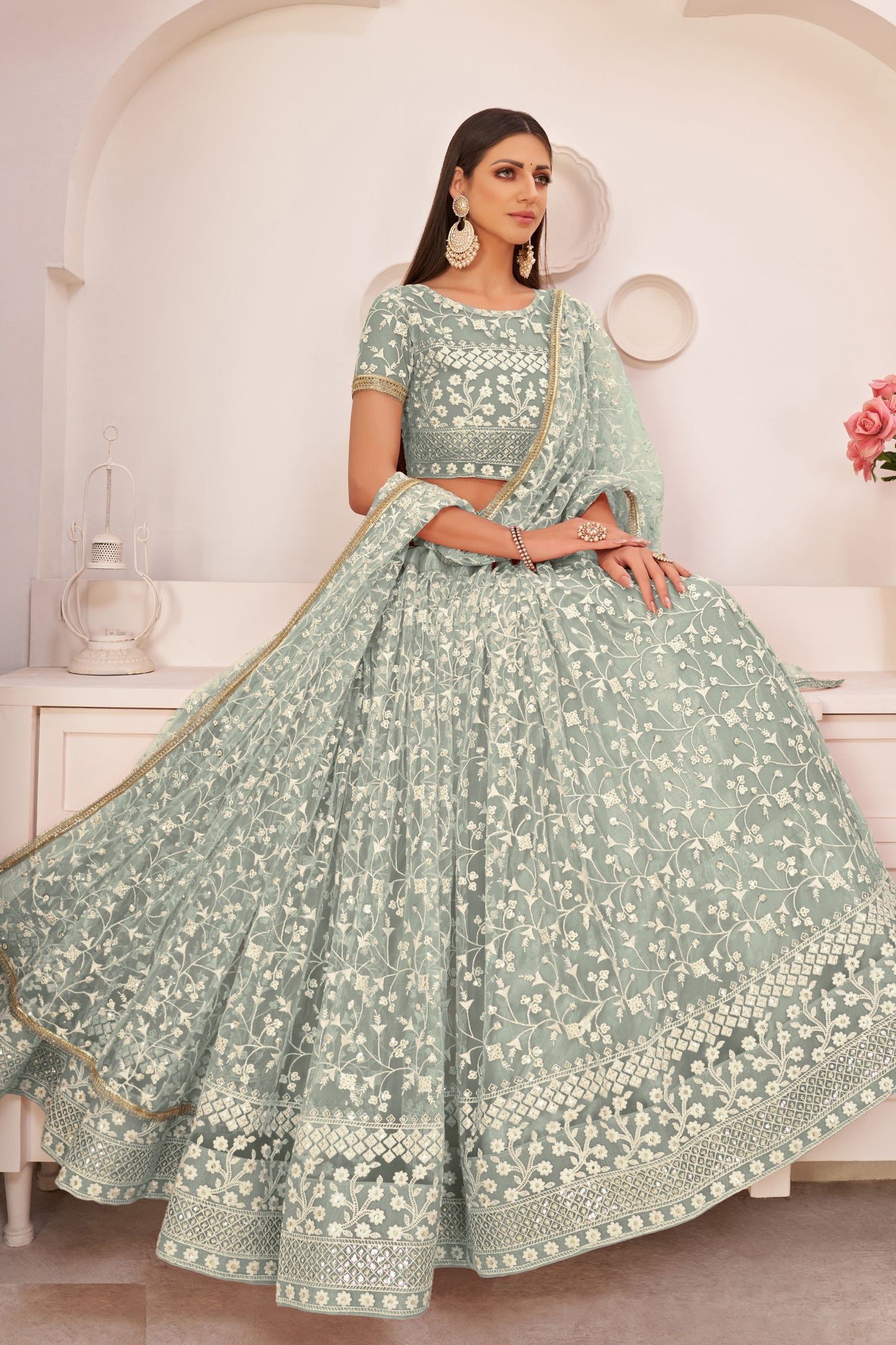 Net Designer Fancy Lehenga Choli With Designer Blouse For Indian Wedding & Festival Wear with Embroidery & Sequence Work - Marriott Fashion