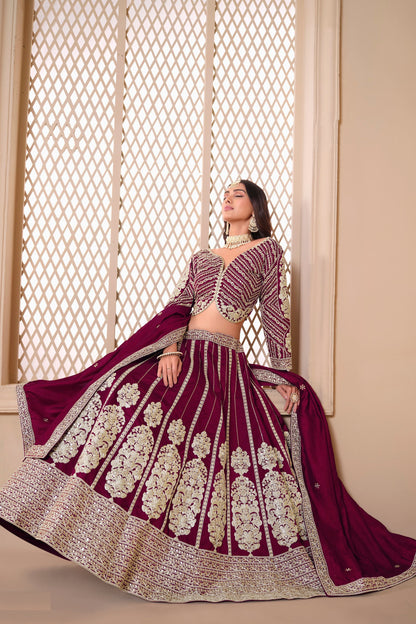 Magenta Heavy Art Silk Designer Indian Wedding & Festival Wear With Embroidery & Sequence Worked Lehenga Choli