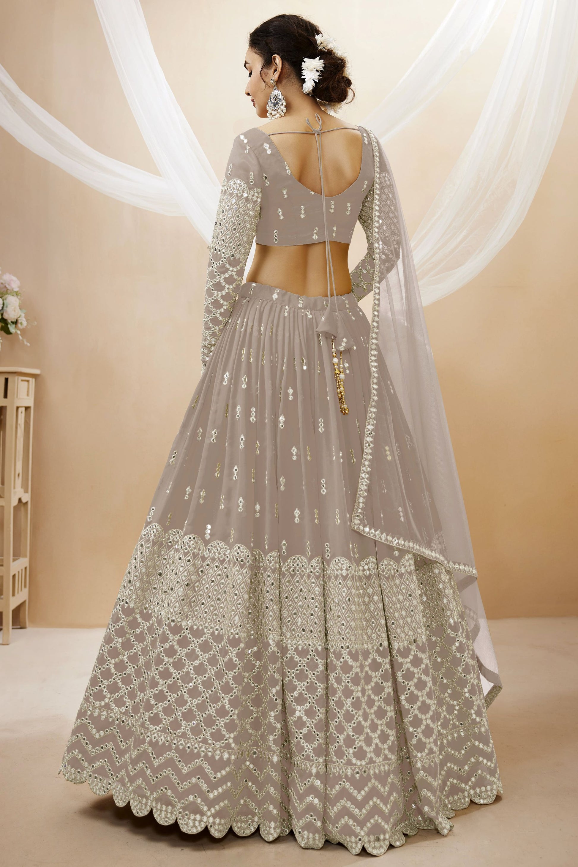 Pink Colored Georgette Lehenga Choli With Designer Net Dupatta - Marriott Fashion