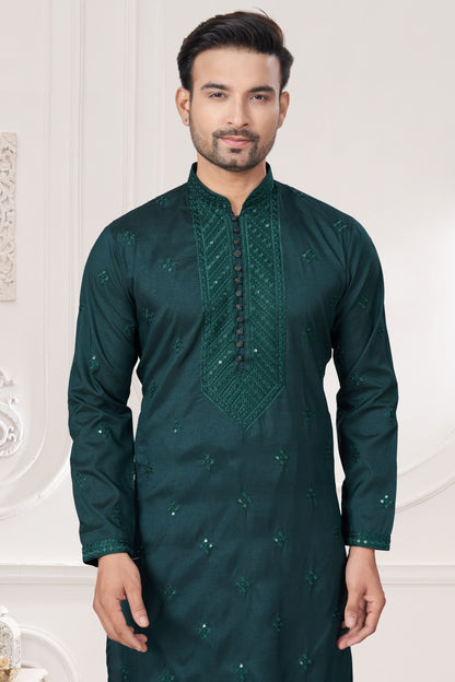 Pure Silk Designer Embroidery Worked Festival Wear Kurta Pajama