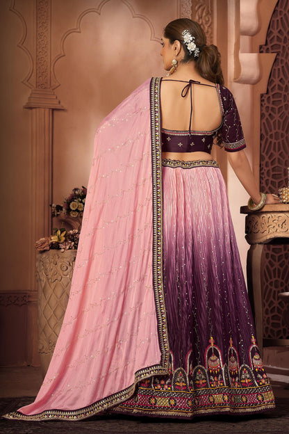 Purple Heavy Chinon Embroidery Worked Wedding Function Wear Lehenga Choli