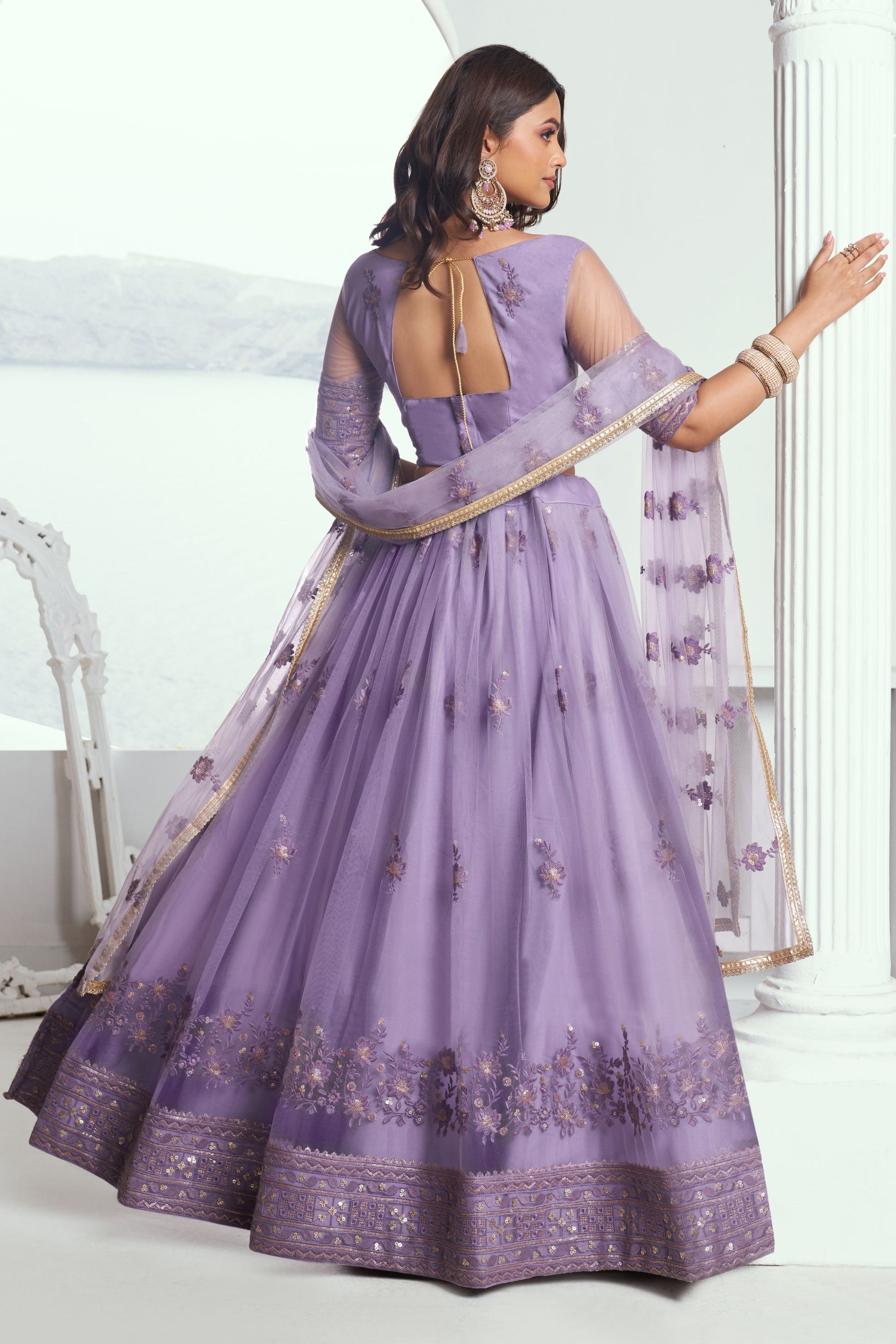 Engagement Outfit Wear Lavender Colored Heavy Net Lehenga , Embroidered Blouse Piece And Designer Dupatta - Marriott Fashion