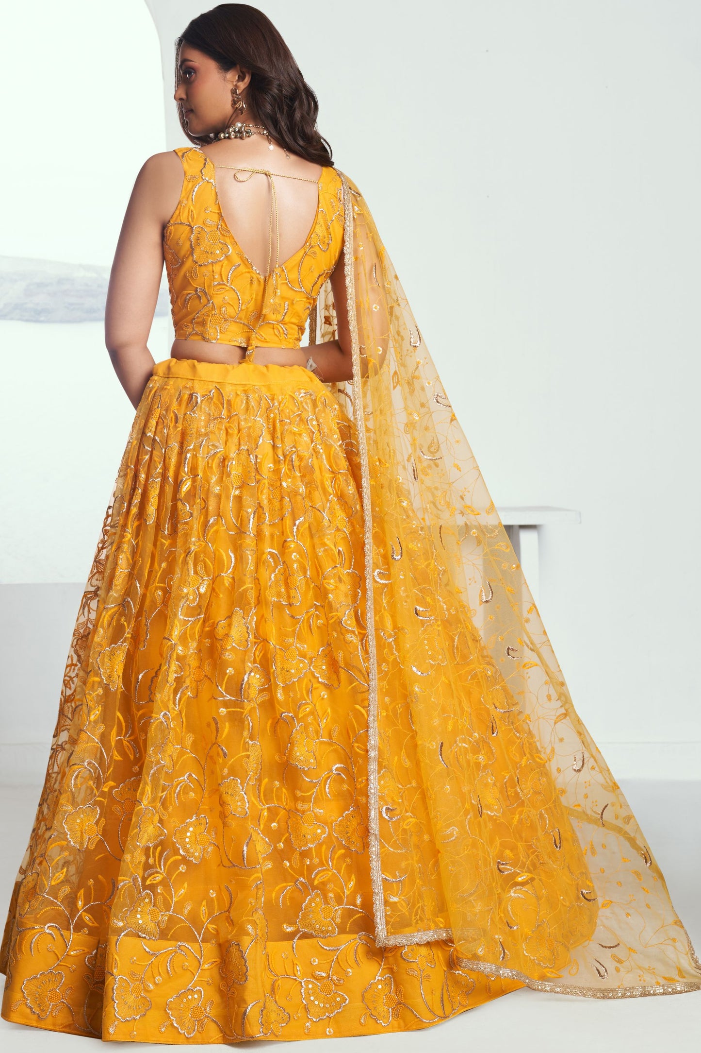 Traditional Yellow Colored Heavy Net Lehenga Choli With Designer Dupatta, Wedding Function Wear Lehenga Choli For Women - Marriott Fashion