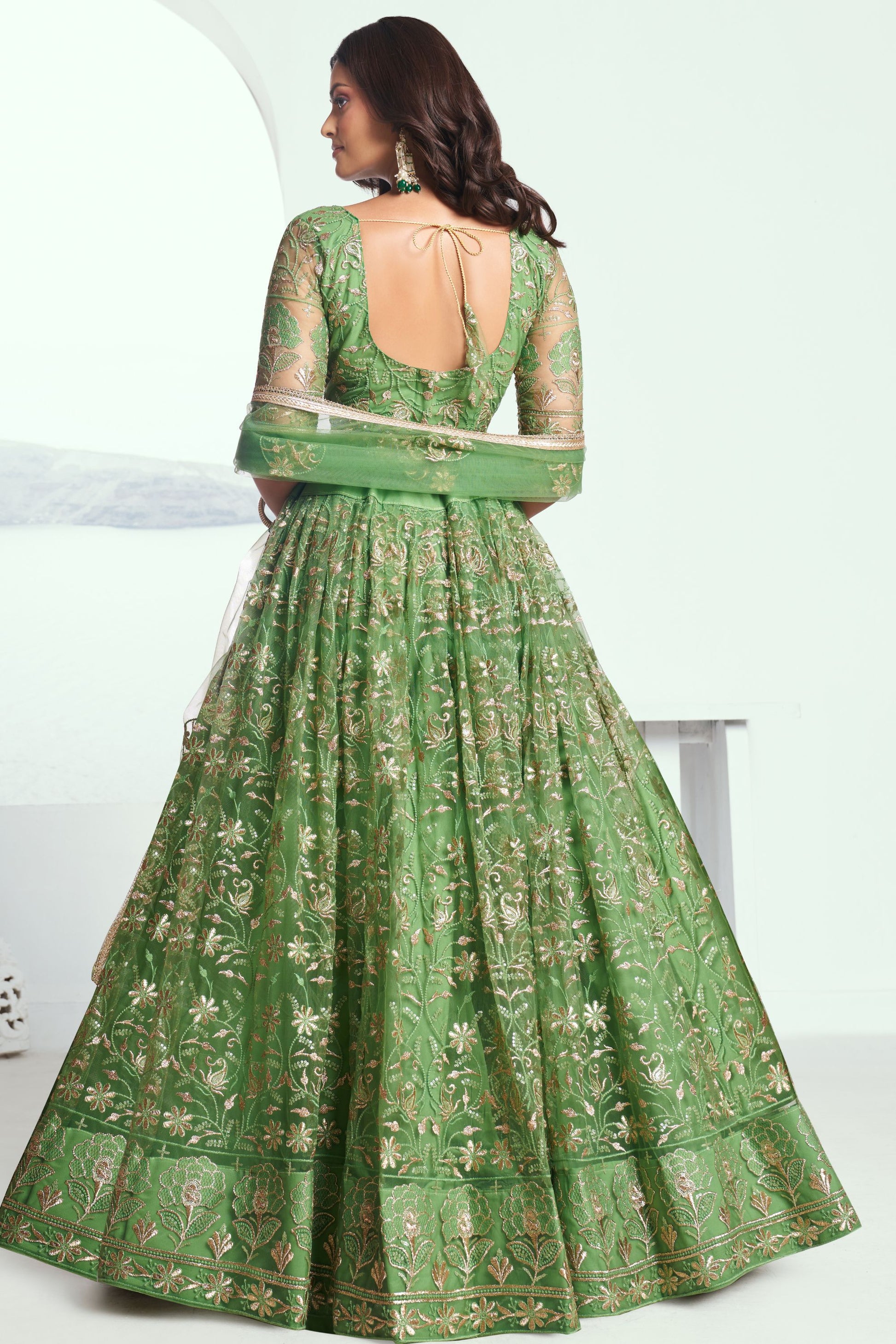 Wonderful Pista Green Heavy Net Lehenga , Embroidered Blouse Piece And Designer Dupatta , Ready To Wear Lehenga Choli - Marriott Fashion