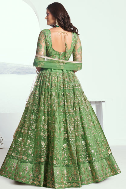 Wonderful Pista Green Heavy Net Lehenga , Embroidered Blouse Piece And Designer Dupatta , Ready To Wear Lehenga Choli - Marriott Fashion