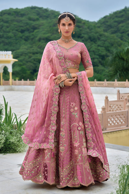 Wonderful Pink Colored Heavy Silk Lehenga Choli With Embroidery Worked Designer Dupatta - Marriott Fashion