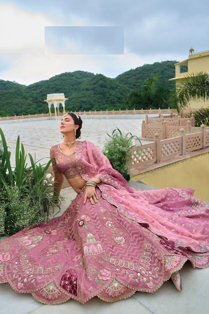 Wonderful Pink Colored Heavy Silk Lehenga Choli With Embroidery Worked Designer Dupatta - Marriott Fashion