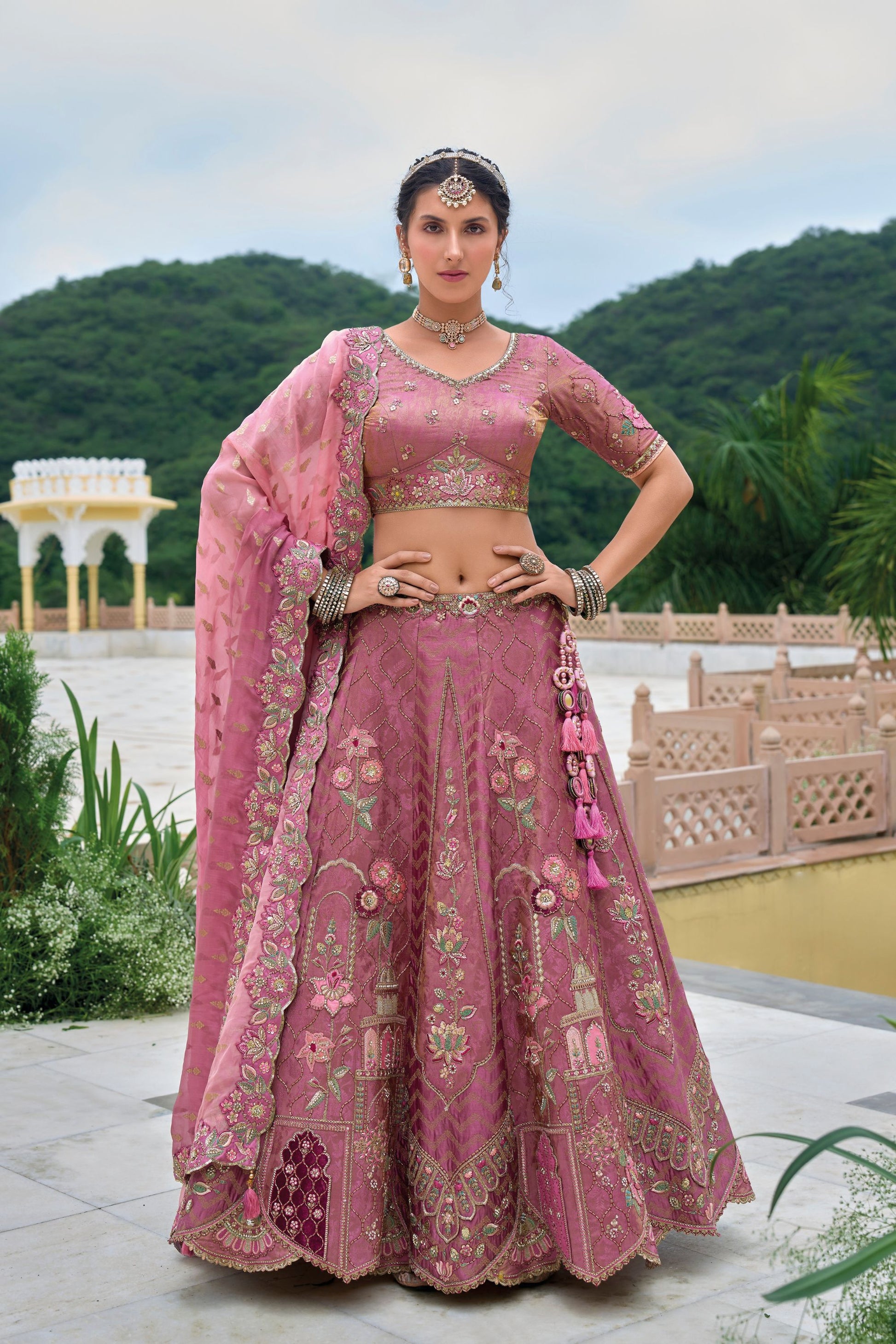 Wonderful Pink Colored Heavy Silk Lehenga Choli With Embroidery Worked Designer Dupatta - Marriott Fashion