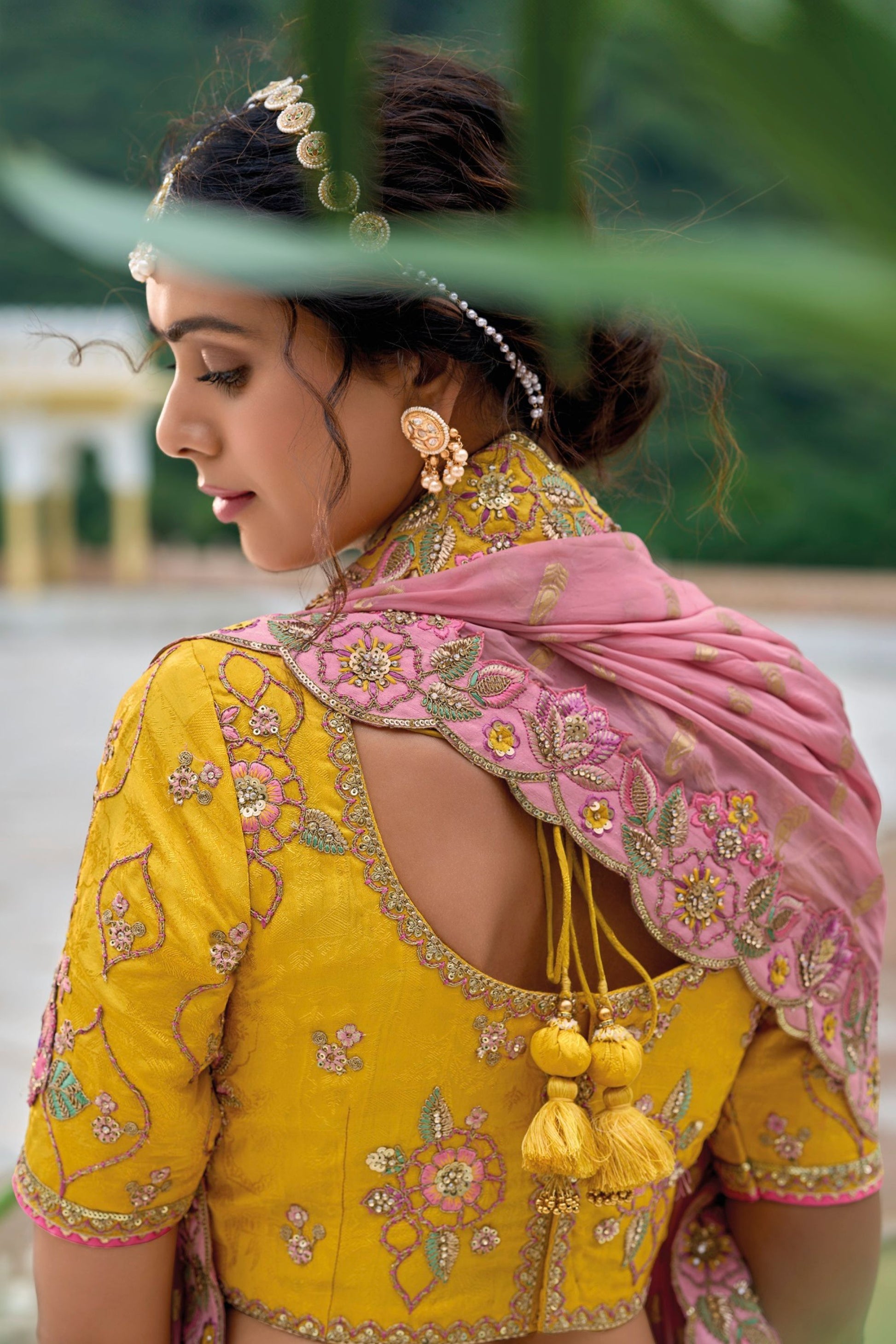 Yellow Colored Heavy Silk Lehenga, Un Stitched Blouse Piece With Pink Colored net Dupatta - Marriott Fashion