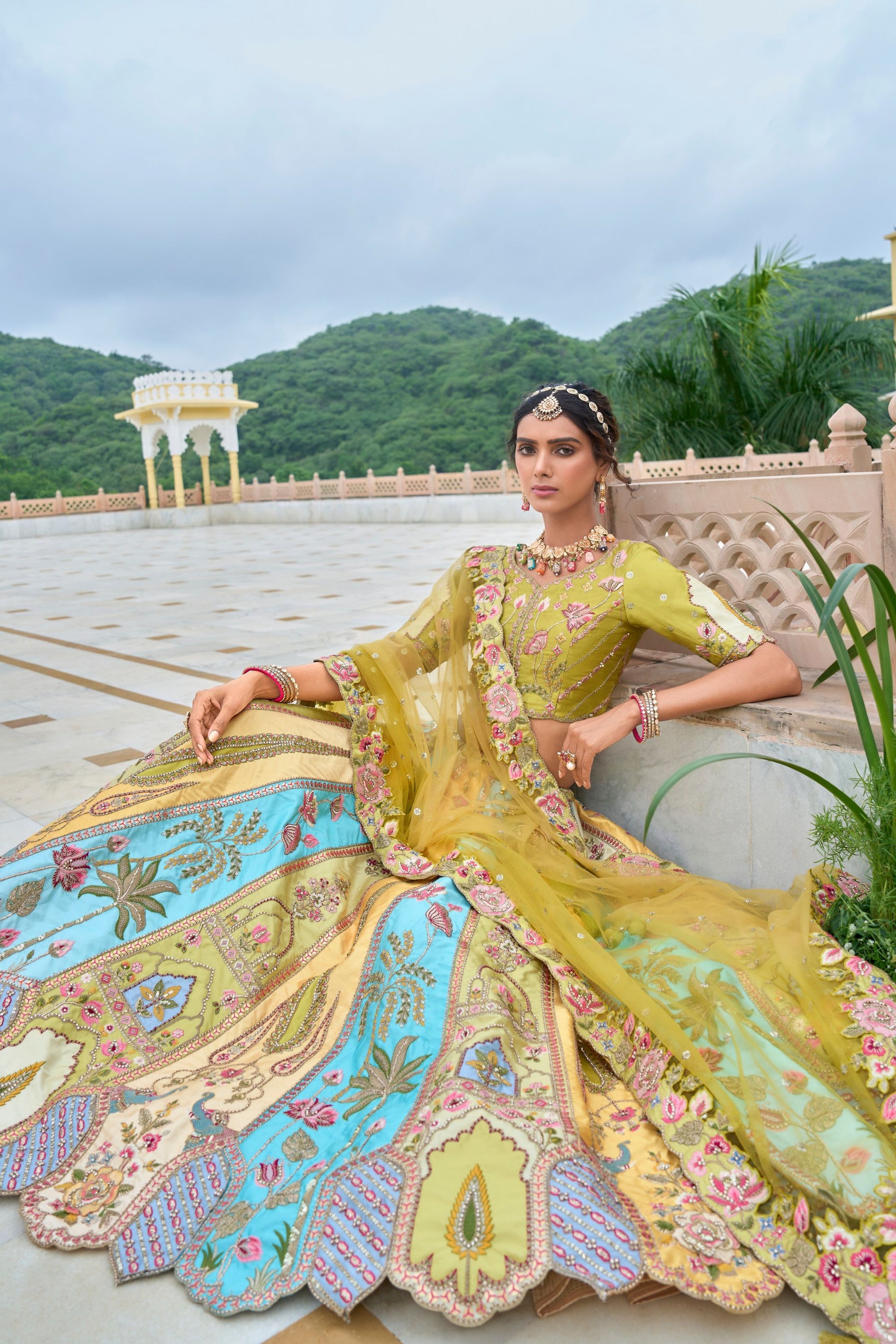 Yellow Colored Heavy Silk Lehenga, Un Stitched Blouse Piece With Pink Colored net Dupatta - Marriott Fashion