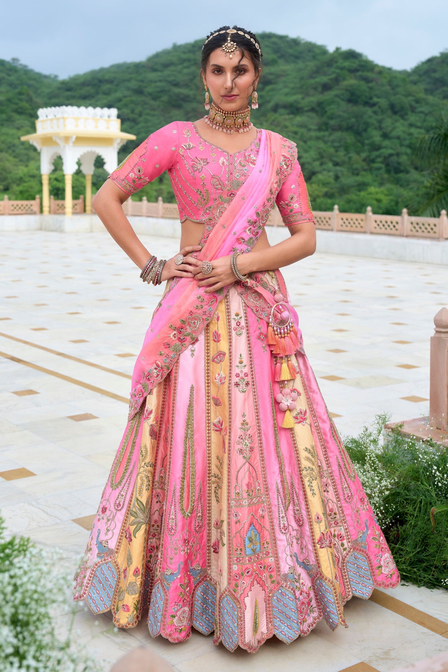 Rani Pink Colored Heavy Silk Bridesmaid Lehenga Choli With Embroidery& Stone Worked Dupatta - Marriott Fashion