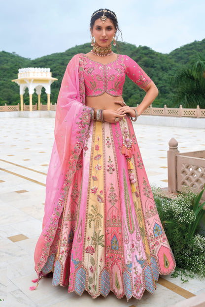 Rani Pink Colored Heavy Silk Bridesmaid Lehenga Choli With Embroidery& Stone Worked Dupatta - Marriott Fashion