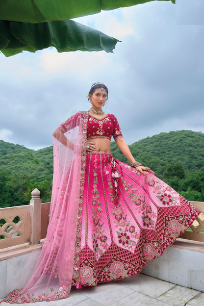 Rani Pink Colored Heavy Silk Bridesmaid Lehenga Choli With Embroidery& Stone Worked Dupatta - Marriott Fashion