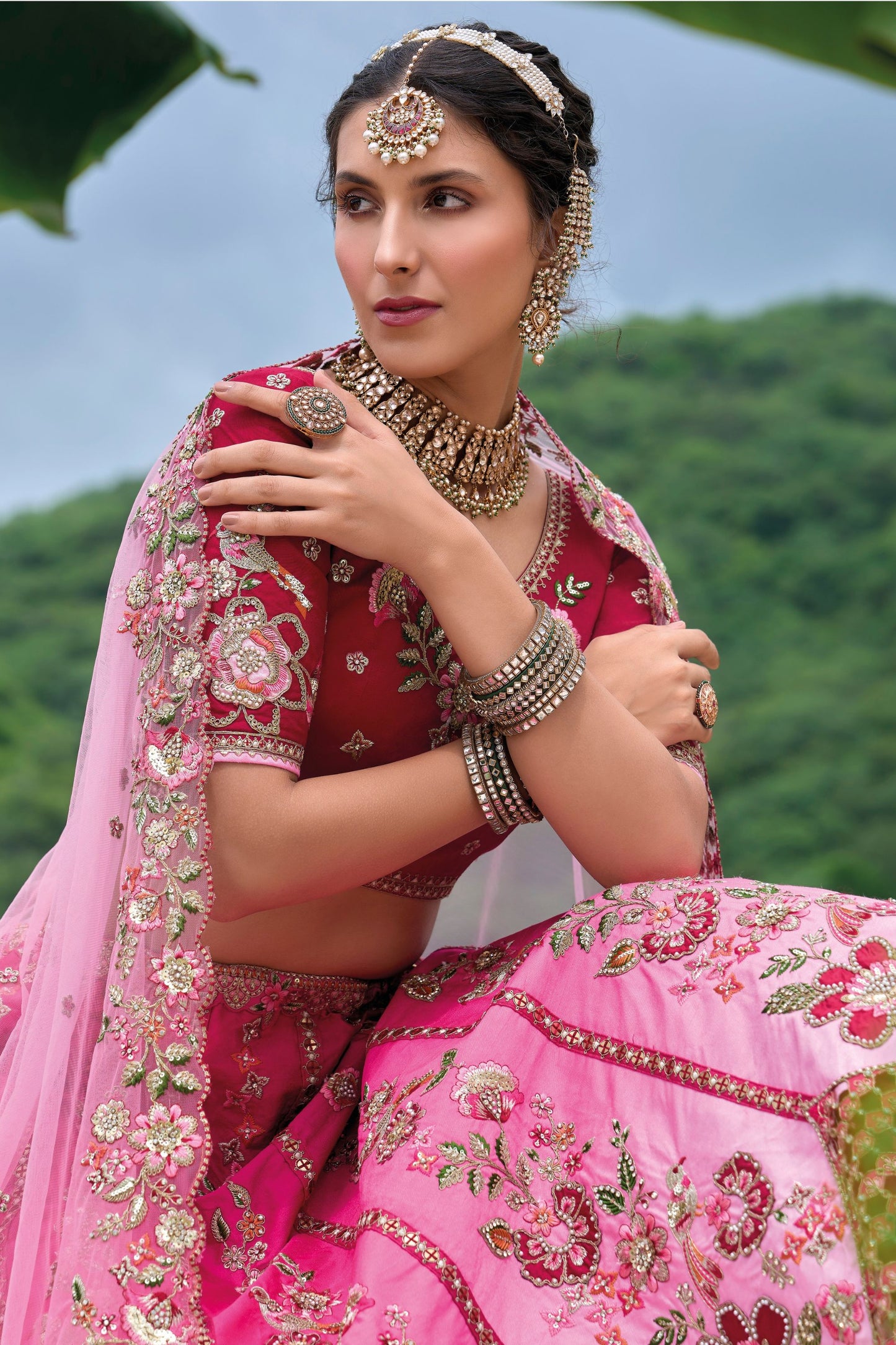 Rani Pink Colored Heavy Silk Bridesmaid Lehenga Choli With Embroidery& Stone Worked Dupatta - Marriott Fashion