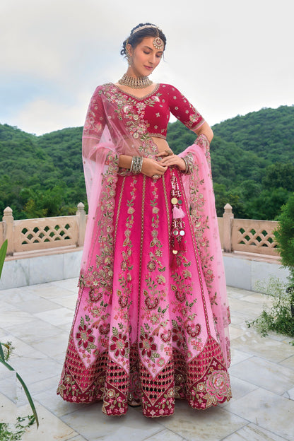 Rani Pink Colored Heavy Silk Bridesmaid Lehenga Choli With Embroidery& Stone Worked Dupatta - Marriott Fashion