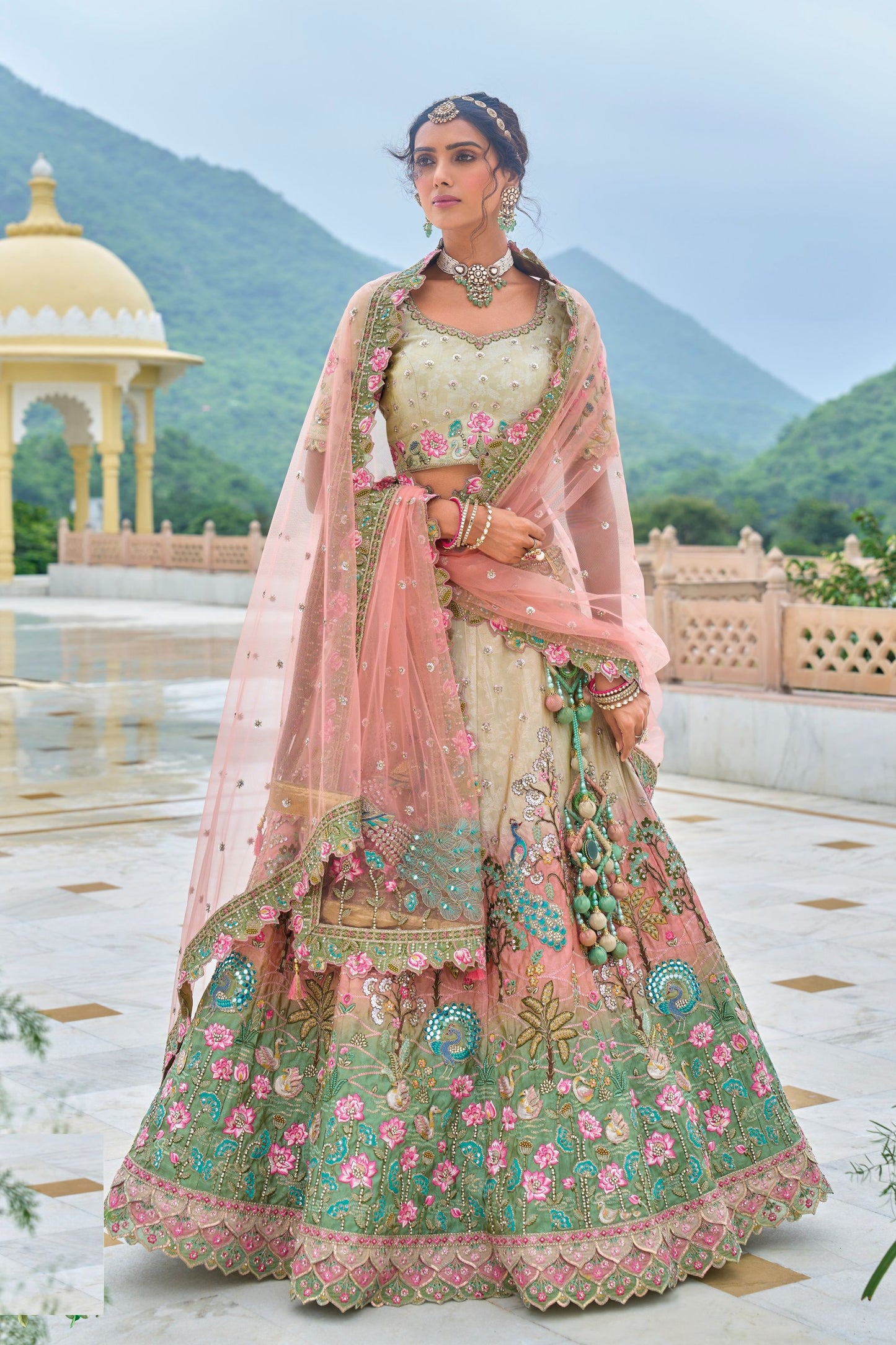 Cream Colored Most Beautiful Lehenga Choli With Soft Net Dupatta, Bollywood Style Bridesmaid Lehenga Choli - Marriott Fashion