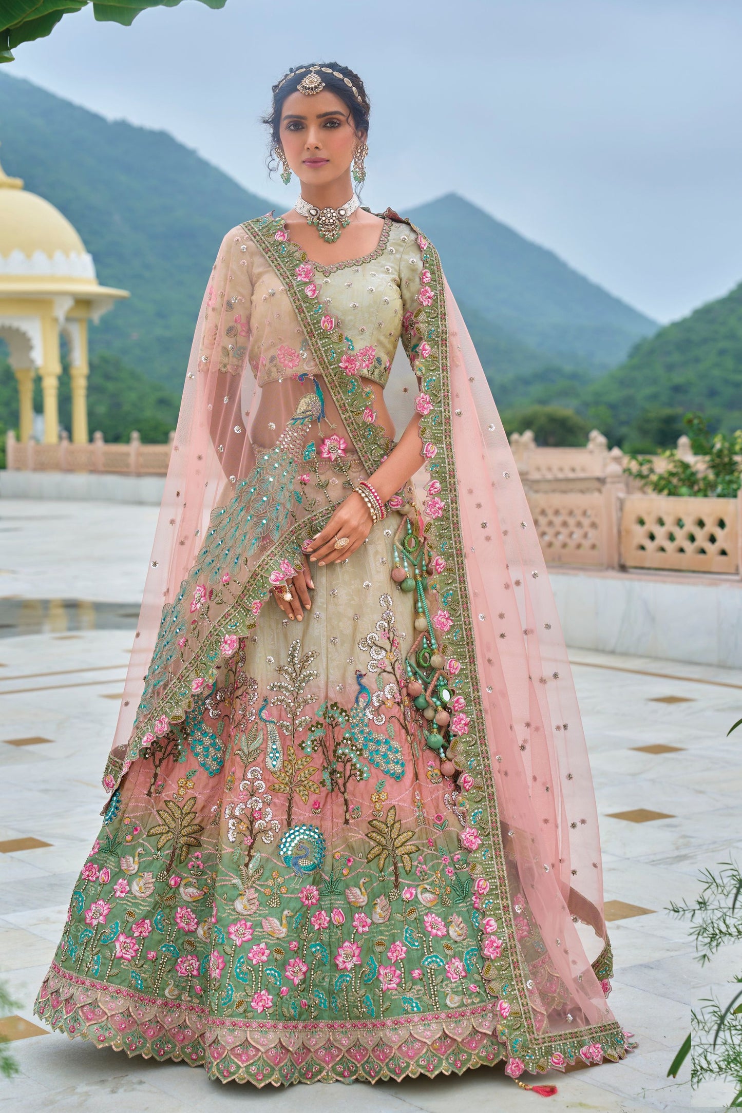 Cream Colored Most Beautiful Lehenga Choli With Soft Net Dupatta, Bollywood Style Bridesmaid Lehenga Choli - Marriott Fashion