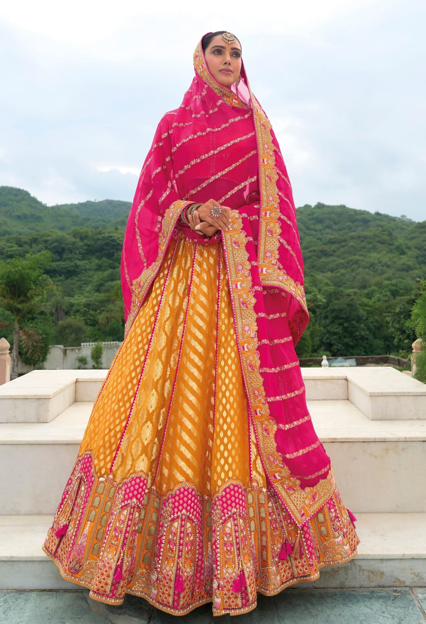 Orange Heavy Silk Heavy Embroidery & Khatli Worked Wedding Wear Lehenga Choli