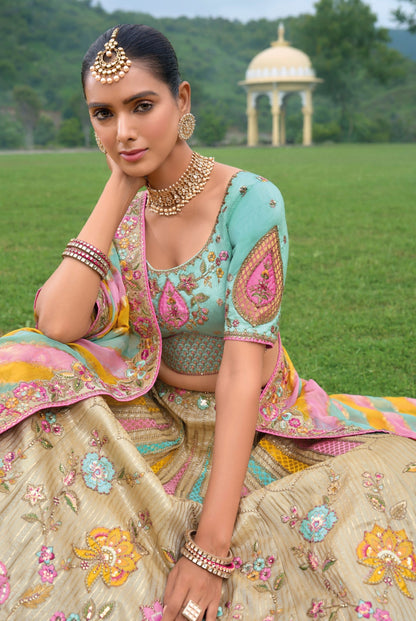 Multi Heavy Silk Heavy Embroidery & Khatli Worked Wedding Wear Lehenga Choli