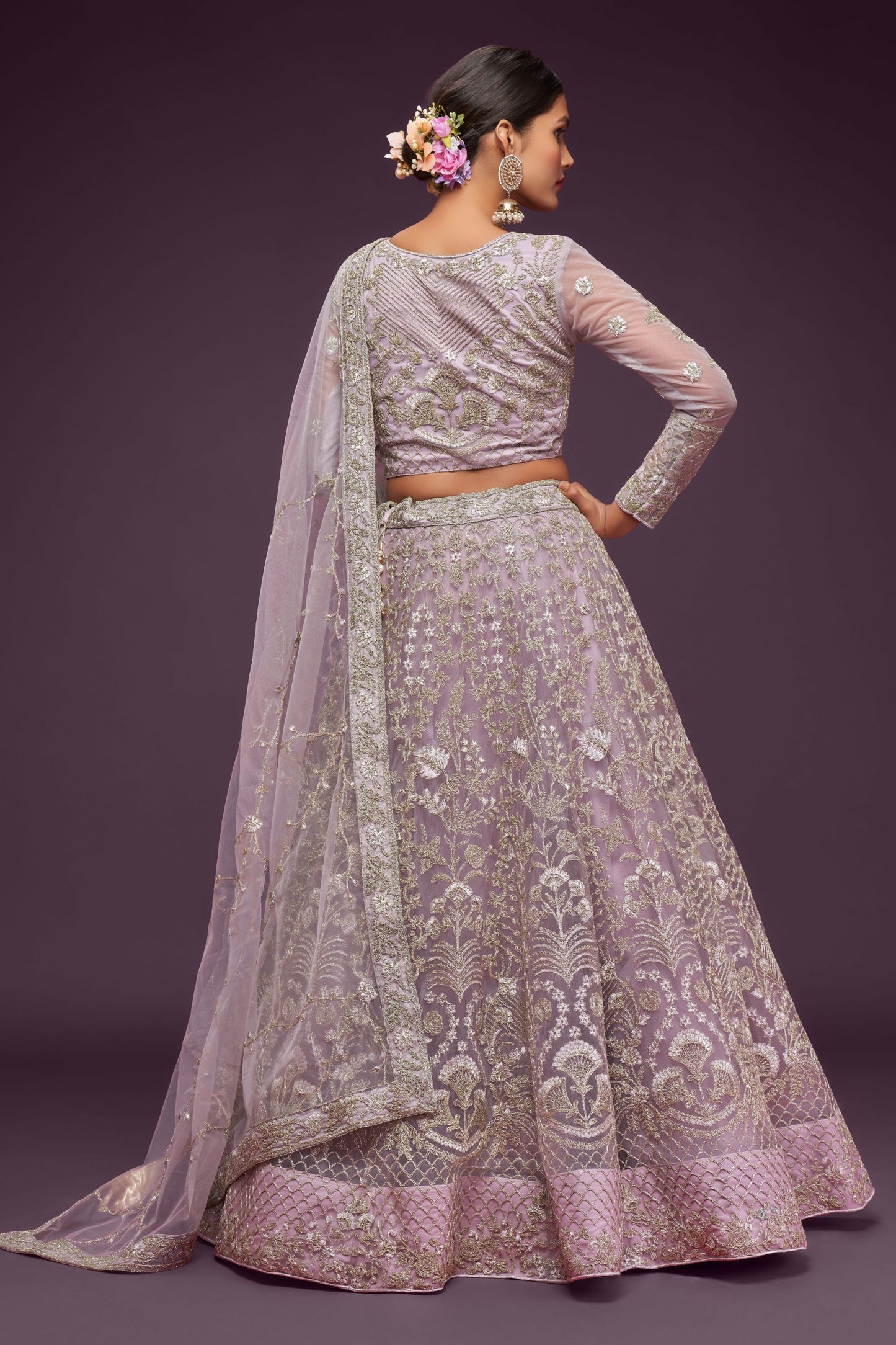 Pink Heavy Net Zari And Thread Worked Wedding & Festival Wear Lehenga Choli