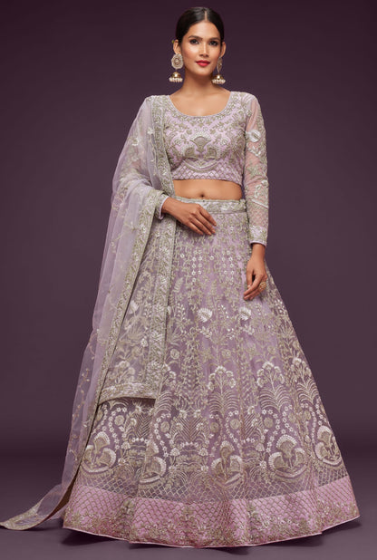 Pink Heavy Net Zari And Thread Worked Wedding & Festival Wear Lehenga Choli