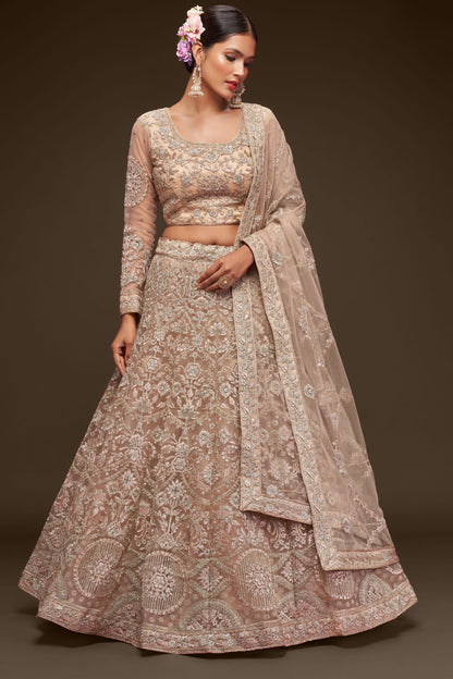 Golden Heavy Net Zari And Thread Worked Wedding & Function Wear Lehenga Choli