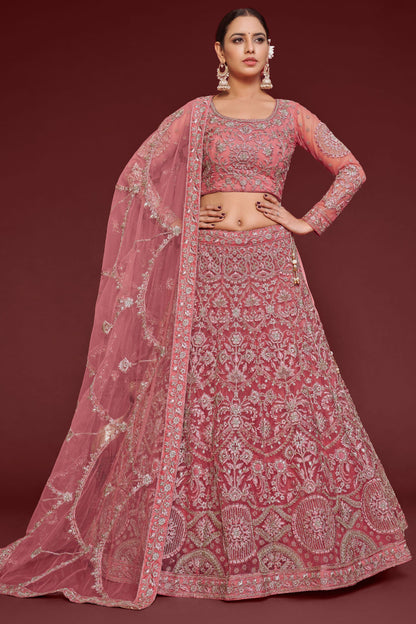 Golden Heavy Net Zari And Thread Worked Wedding & Function Wear Lehenga Choli