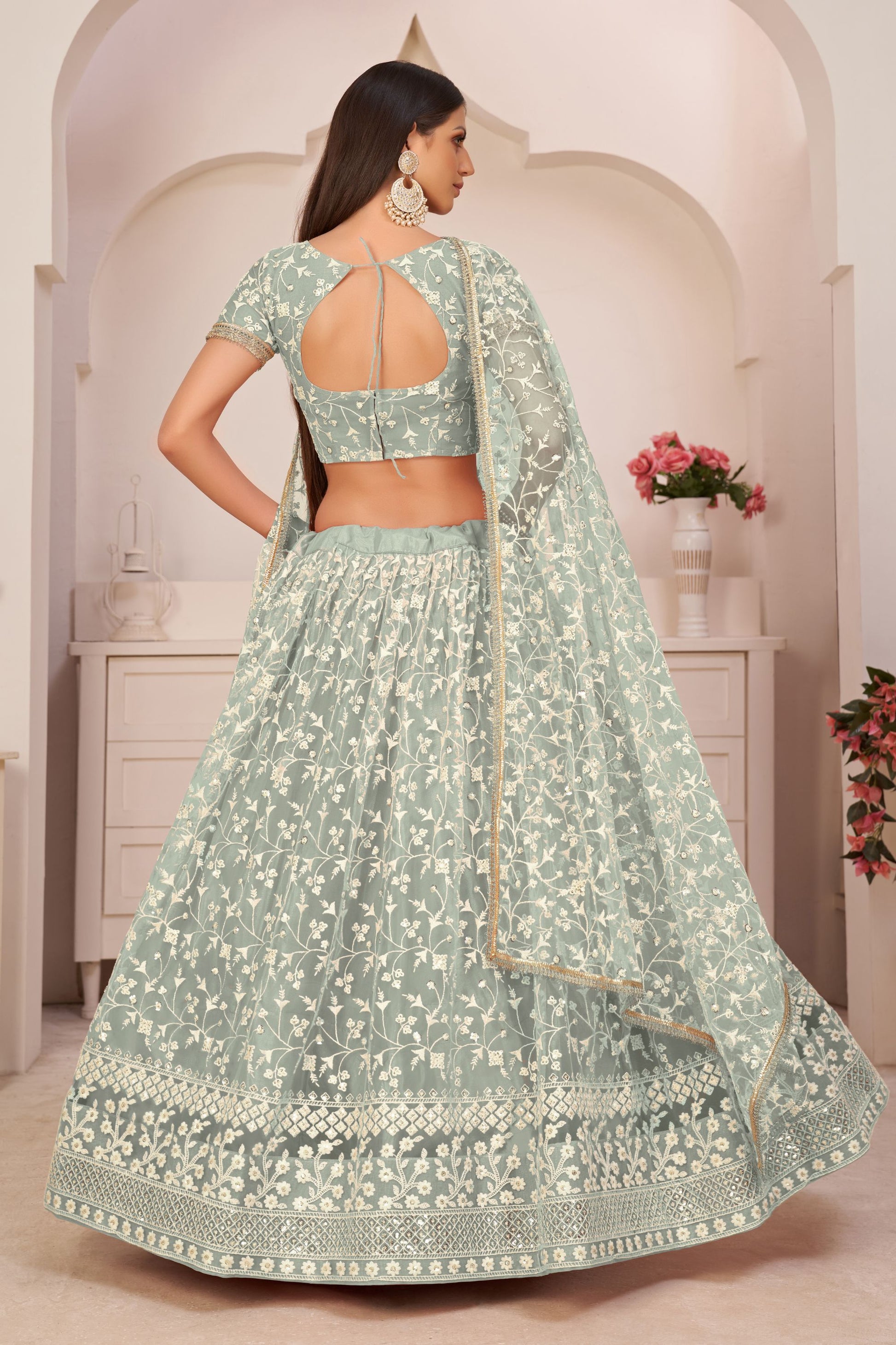 Net Designer Fancy Lehenga Choli With Designer Blouse For Indian Wedding & Festival Wear with Embroidery & Sequence Work - Marriott Fashion