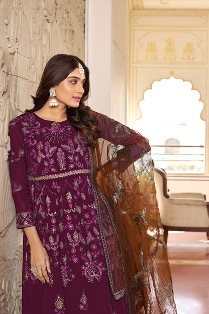 Purple Colored Heavy Georgette Long Salwar Kameez With Soft Net Dupatta - Marriott Fashion