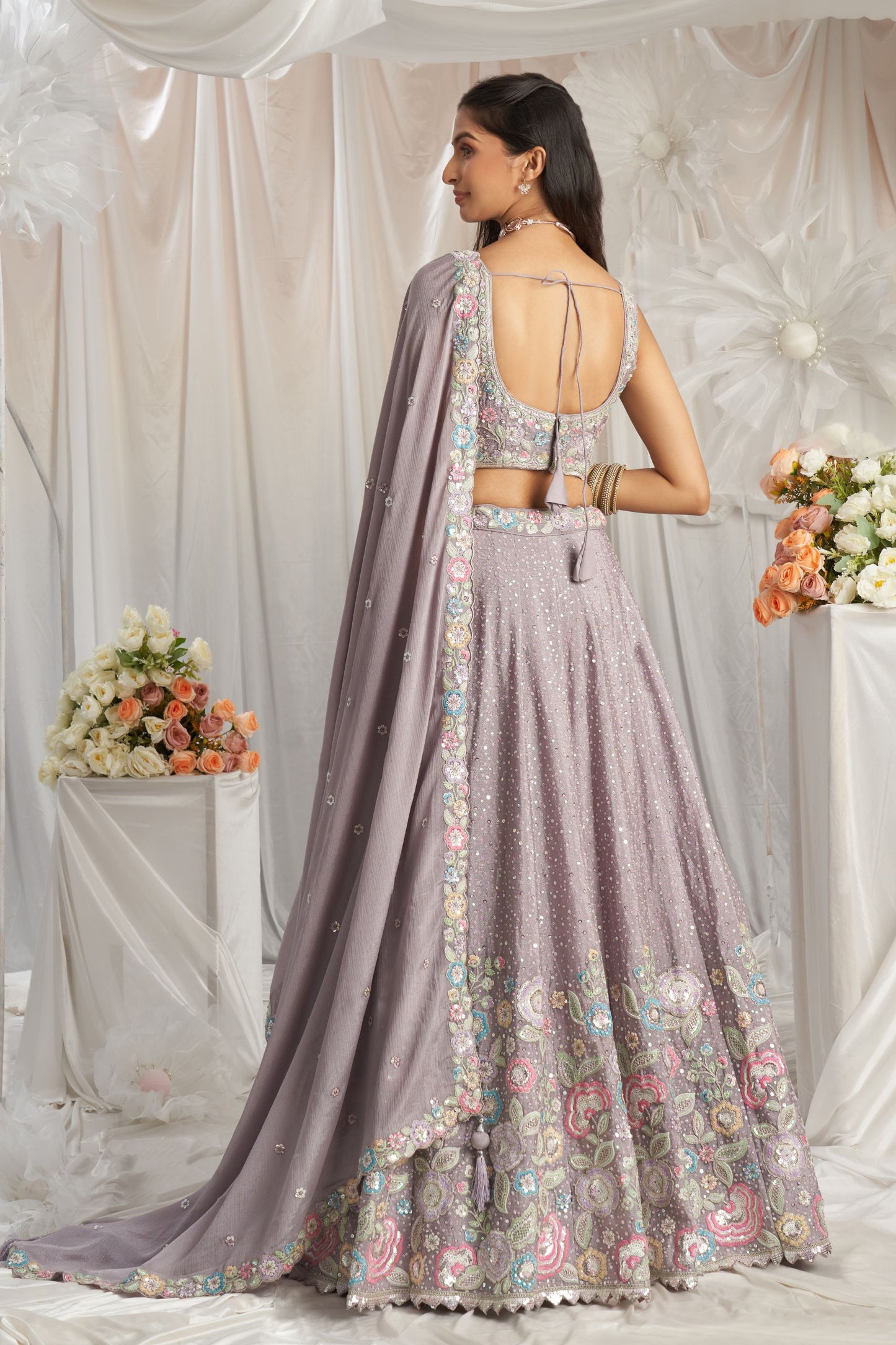 Mauve Poly Chiffon Sequence & Thread Worked Lehenga choli For Engagement & Festival Wear Lehenga Choli