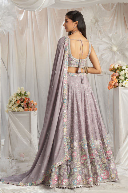 Mauve Poly Chiffon Sequence & Thread Worked Lehenga choli For Engagement & Festival Wear Lehenga Choli