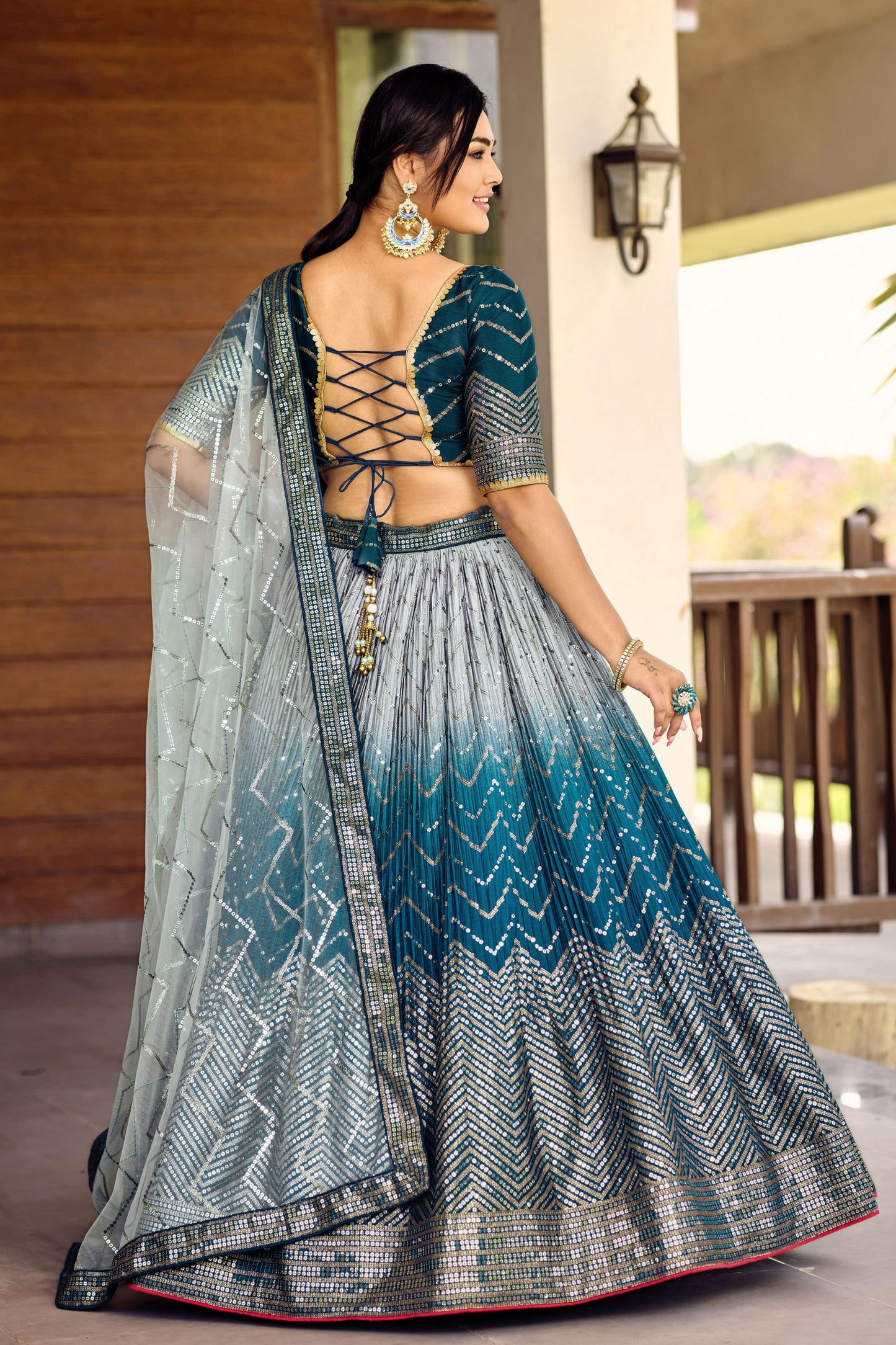 Blue Colored Heavy Chinon Lehenga With Soft Net Dupatta, Engagement Wear Lehenga Choli - Marriott Fashion